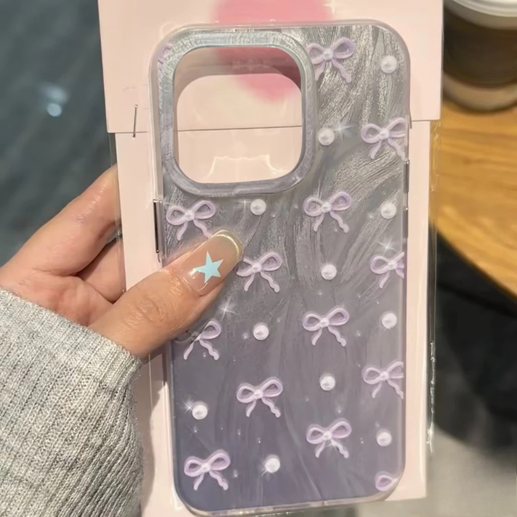 โบว์สีชมพูหวานเข้ากันได้เคสไอโฟน 17 13 11 15 12 14 Pro Max XR 16 14 15 7 8 Plus XS MAX X SE ไข่มุกแฟชั่น TPU นุ่มเคส - รูปที่ 3