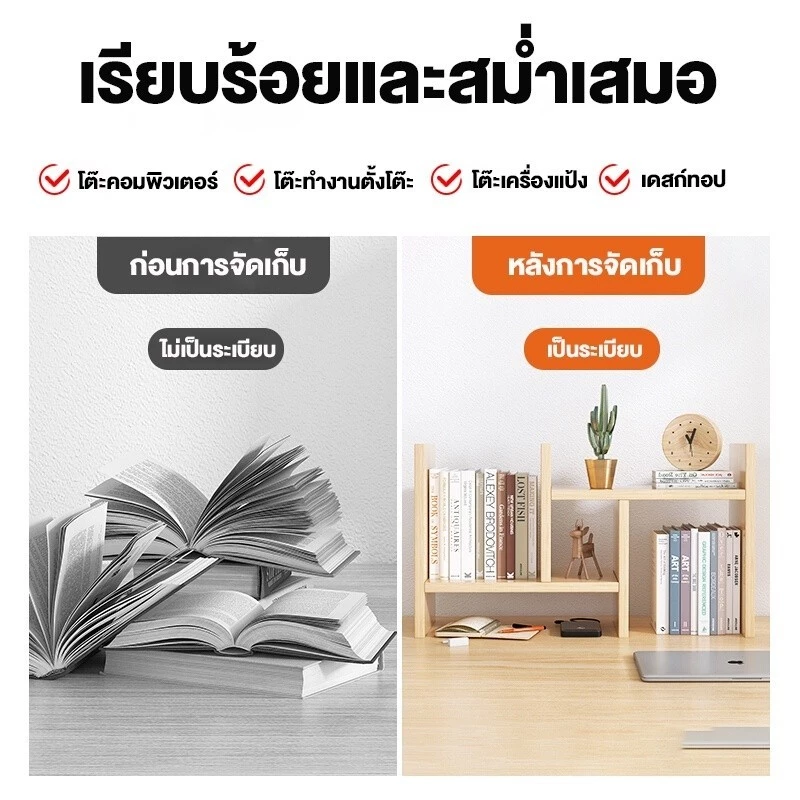 TTM ชั้นวางหนังสือ 72/62cm โต๊ะทำงาน ตกแต่งห้อง ปรับได้ thumbnail 3