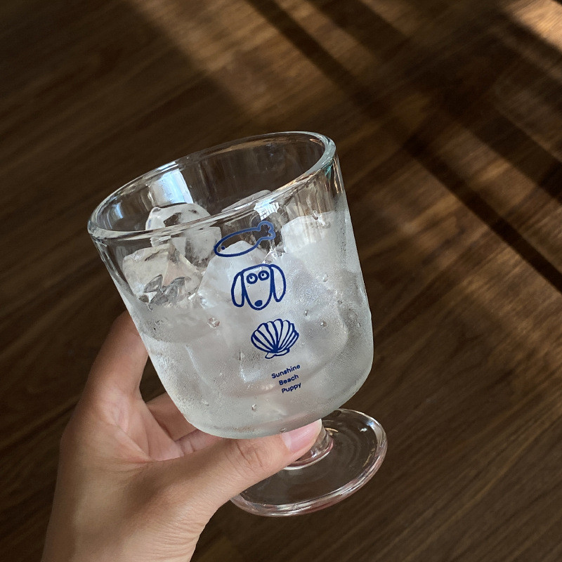 Dreamerhouse แก้วลายลูกสุนัข Goblet ฝรั่งเศสโรแมนติกขนมหวานถ้วยนม