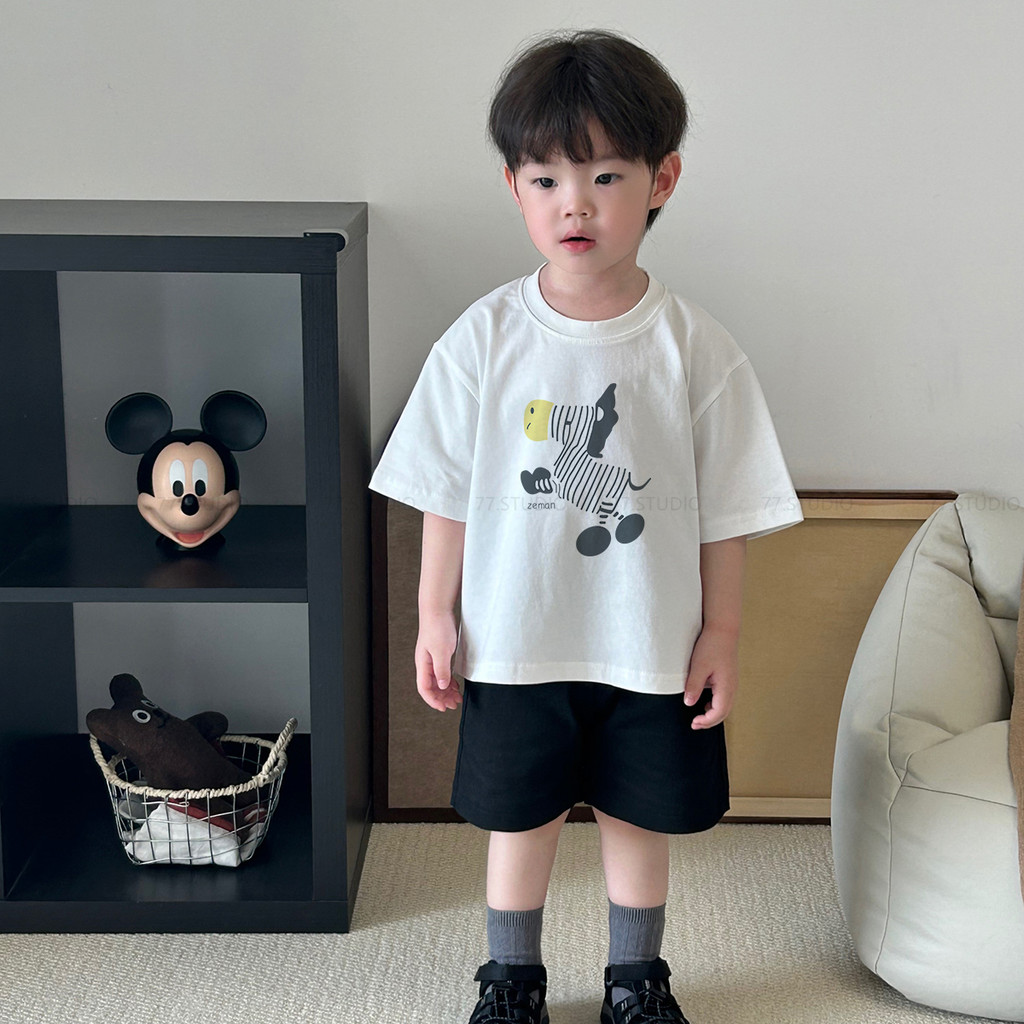 COD（จัดส่งภายใน 24 ชั่วโมง）เสื้อยืดแขนสั้นเด็กผ้าฝ้ายฤดูร้อน 2025 เด็กใหม่การ์ตูนรอบคอเสื้อผ้าเด็กสบาย