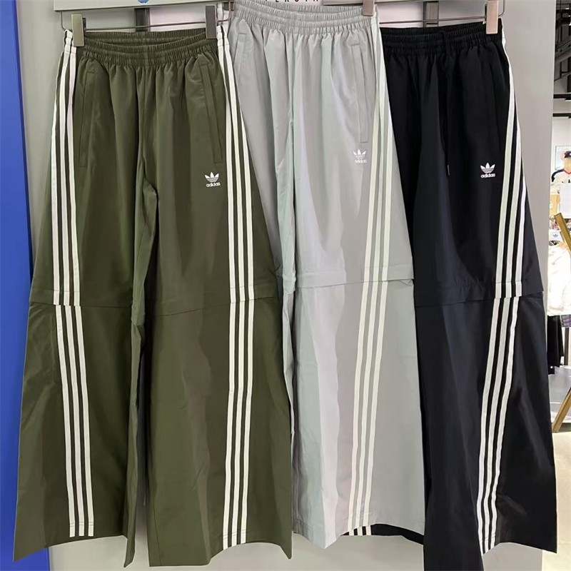 โลโก้ปัก Adidas 100% Original 2in1 กางเกงไนลอนที่ถอดออกได้เป็นกางเกงขาสั้นขากว้าง Cargo