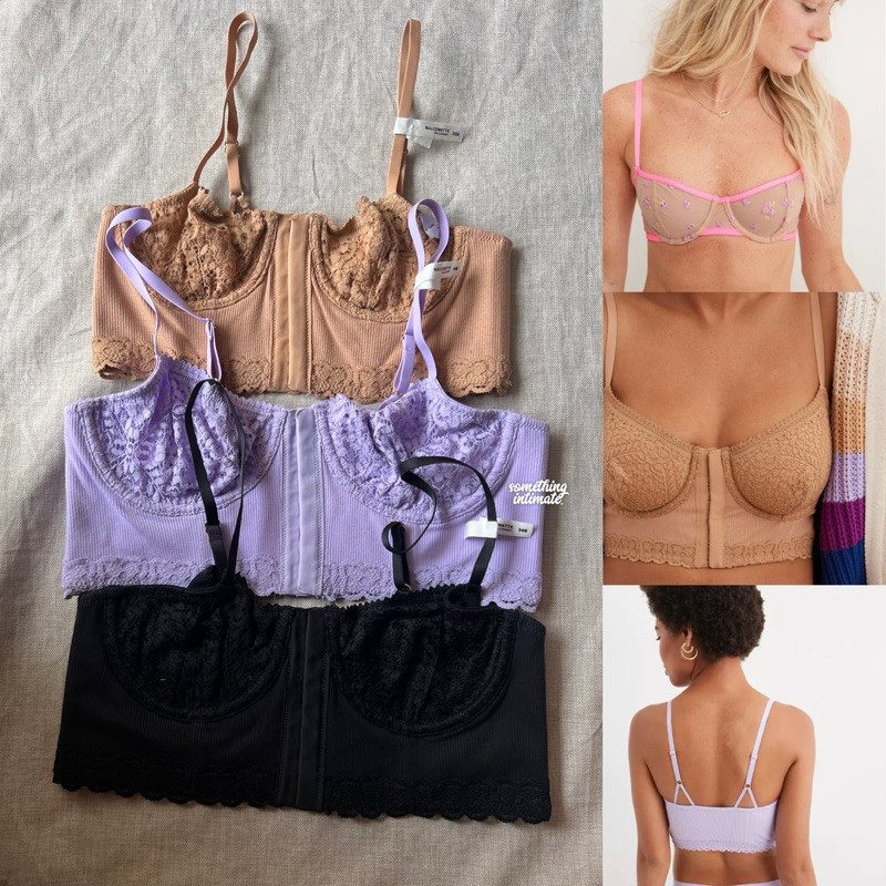 Aerie Show Off Cozy Rib Unlined Corset Bra / Liquid Longtorso Bralette Petite ขนาดเล็ก 32A 34B 34DDD