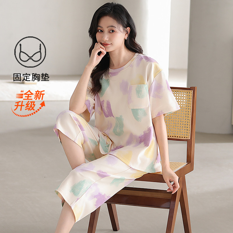 เบาะชุดนอนผู้หญิงชุดนอนผ้าฝ้ายชุดแขนสั้น3/4ความยาวฤดูร้อนเลดี้ชุดนอนผู้หญิงการ์ตูนน่ารักสวมใส่ - รูปที่ 7