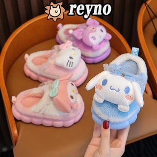 Reyno Sanrio Hello Kitty Cinnamoroll Kuromi Melody รองเท้าแตะ ผ้าฝ้าย กํามะหยี่ นุ่ม อบอุ่น เหมาะกับหน้าหนาว สําหรับผู้หญิง