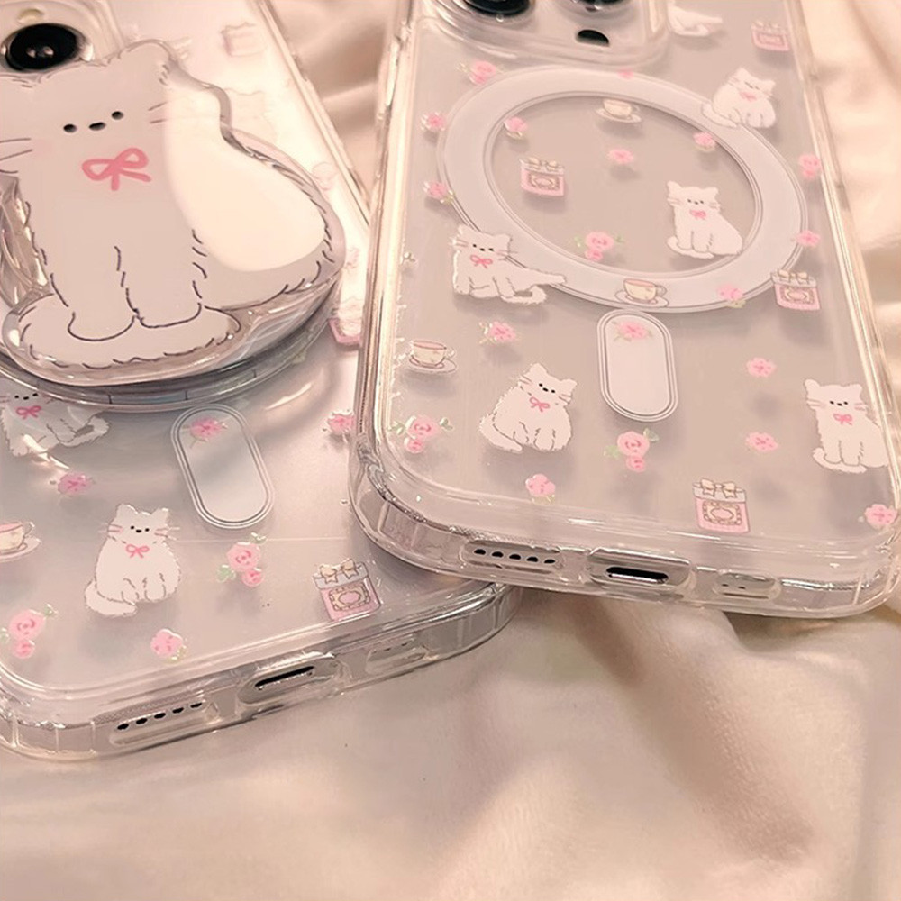 เคสโทรศัพท์มือถือแบบแข็ง ใส กันกระแทก ลายคิตตี้น่ารัก พร้อมที่จับแม่เหล็ก สําหรับ Iphone 11 15 14 Pro Max 12 13 Promax XR XS 7Plus 8Plus - รูปที่ 6