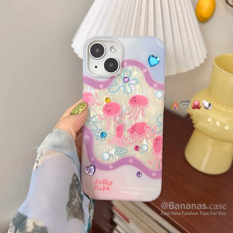 เคสโทรศัพท์มือถือแบบนิ่ม ใส ลายการ์ตูนแมงกะพรุน สําหรับ iPhone 15 14 13 12 11 Pro Max X Xr Xs Max 7 8 Plus SE2020