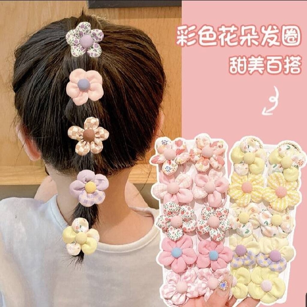 💗มาหยากิ๊ฟช้อป💗ยางรัดผมดอกไม้ สีหวานพาสเทล เซ็ต 10 เส้น สำหรับผู้หญิง ขนาดยาง 3 ซ.ม.