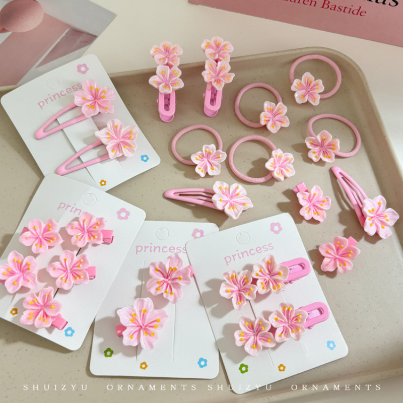 10 ชิ้น แฟชั่นเกาหลี หวาน น่ารัก สีชมพู ดอกไม้ เชือกผม กิ๊บ ชุดสําหรับผู้หญิง