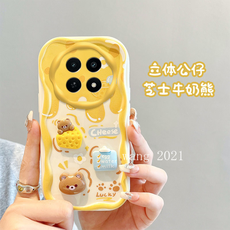 เคสโทรศัพท์มือถือ ซิลิโคนนิ่ม ลายการ์ตูนมาการองน่ารัก 3D พร้อมตุ๊กตา สีครีม สําหรับ Realme 12X Realm