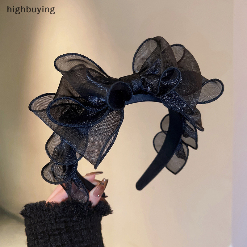 [highbuying] ที่คาดผม ผ้าตาข่าย ประดับโบว์ ขนาดใหญ่ สีดํา สไตล์เกาหลี เรโทร เครื่องประดับ สําหรับผู้หญิง พร้อมส่ง