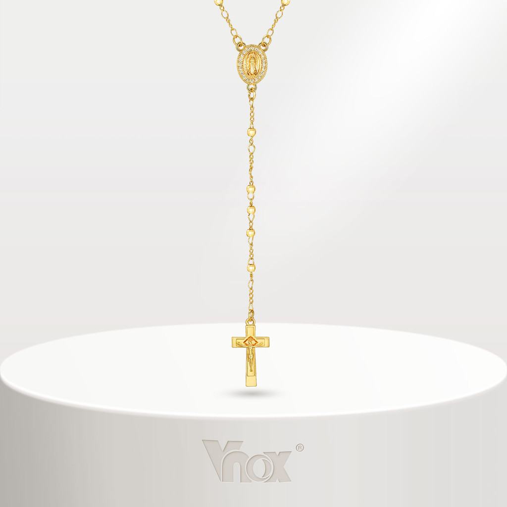 Vnox Dainty Virgin Mary สร้อยคอลูกปัดยาว ทอง 18K เครื่องประดับ สําหรับผู้หญิง ผู้ชาย