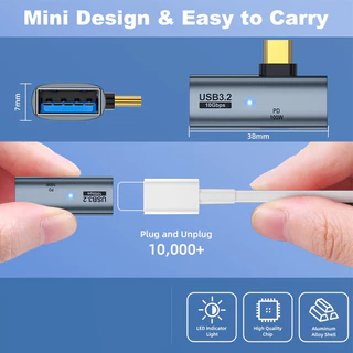 Fonken 2 in 1 อะแดปเตอร์ USB C ตัวผู้ เป็น USB 3.2 ตัวเมีย พร้อมพอร์ตชาร์จ PD100W รองรับฟังก์ชั่น OTG สําหรับโทรศัพท์มือถือ แล็ปท็อป