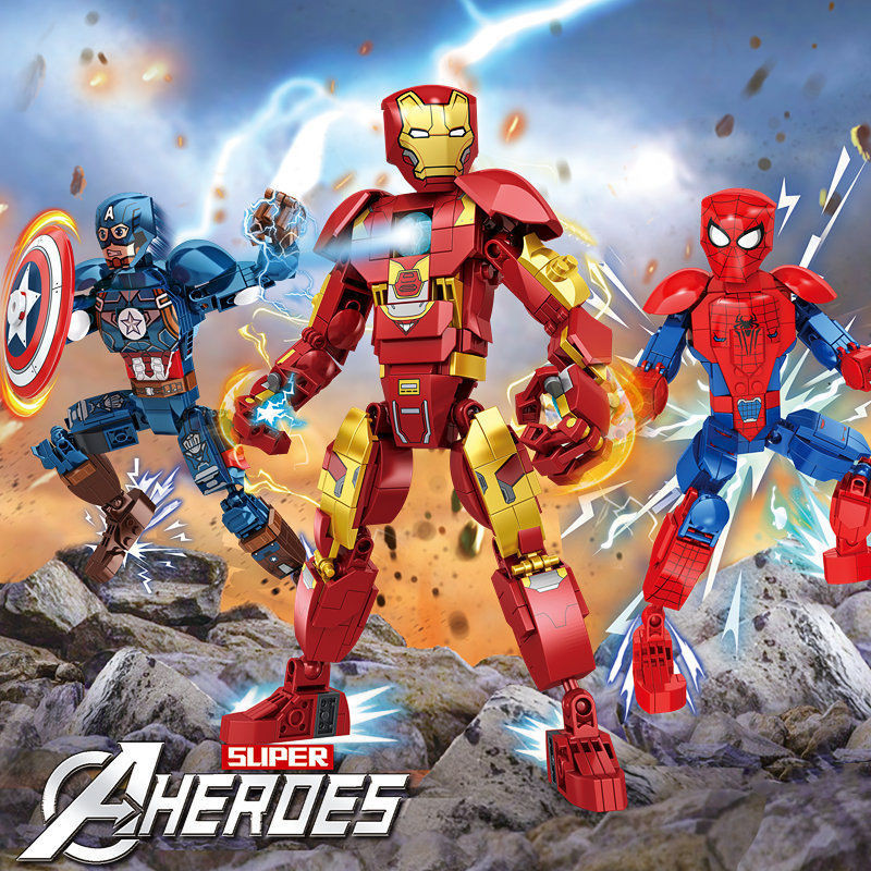 ใช ้ งานร ่ วมกับ Lego Building Blocks Avengers Iron Man Spider-Man Heroes อเมริกันทีมตุ ๊ กตาเด ็ กประกอบของเล ่ น 4ZWQ