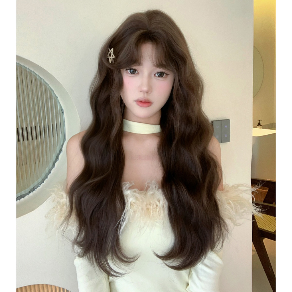GDS Wigs วิกผมลอนคลื่นสีน้ำตาลหม่นประกายเทา (ยาว 68 cm) แถมเน็ตผม