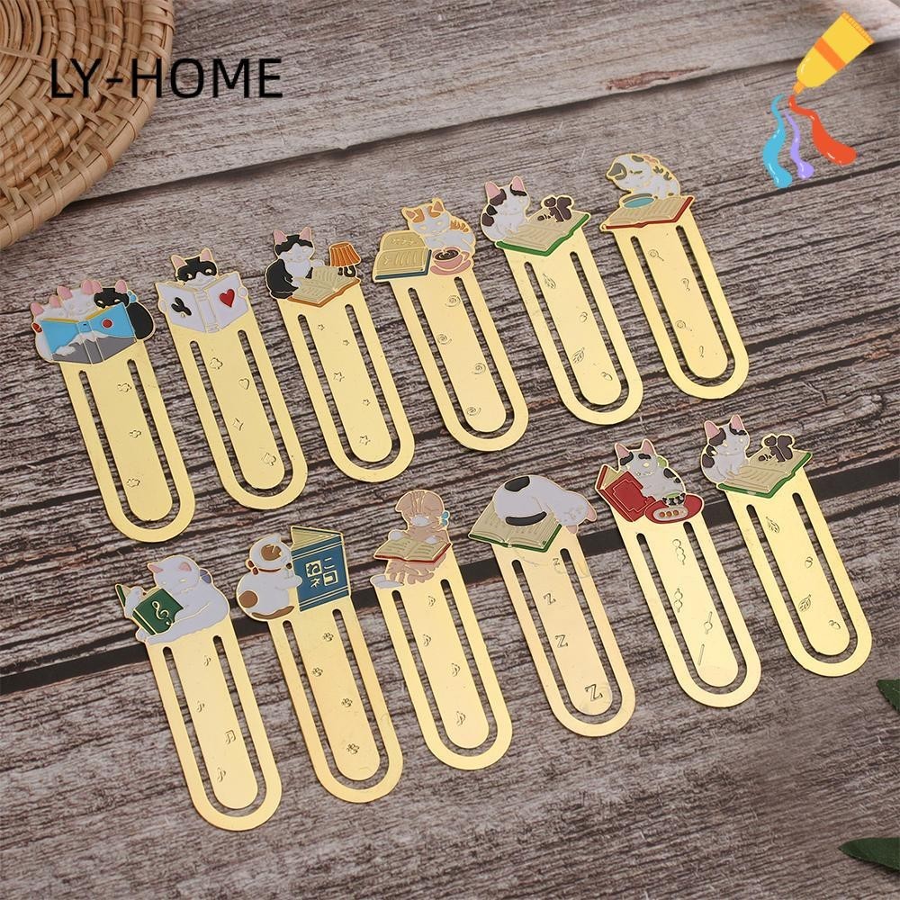 LY School Supplies Bookmark Cartoon Cute Cats Book Folder Gift Metal Stationery Gold-plated Label