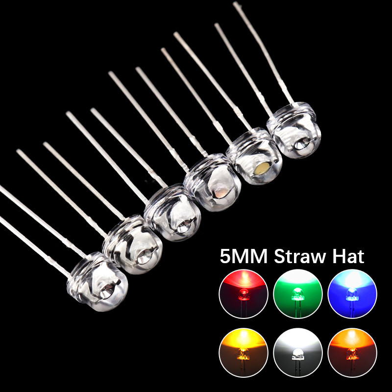 50pcs 5mm หมวกฟาง LED Super Bright สีขาว 0.3W 0.5W 0.75W Power Light Emitting ไดโอด สีแดง สีเหลือง สีเขียว สีฟ้า Warm สีขาว สีส้ม