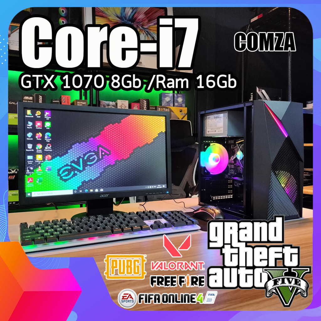 คอมประกอบ Core i7 /GTX 1070 8Gb /Ram 16Gb ทำงาน เล่นเกมส์ Gta V,Pubg,Fifa,Freefire,Valorant,สินค้าคุณภาพ พร้อมใช้งาน