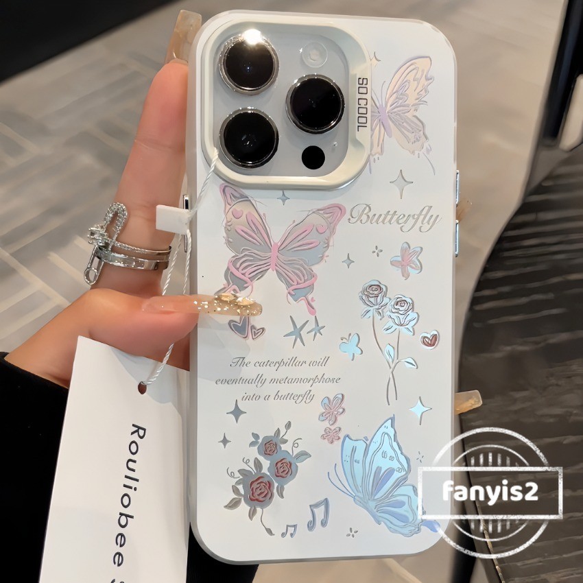 เข้ากันได้กับ iPhone 16 15 14 13 12 11 Pro Max X Xr Xs Max 7 8 Plus INS ผีเสื้อที่มีสีสัน Graffiti เคสโทรศัพท์กันกระแทกป้องกันปกหลัง