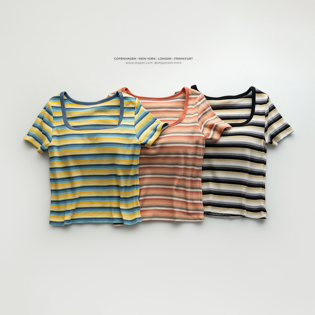ผู ้ หญิง Bra Top Cotton Striped เสื ้ อยืดแขนสั ้ นกางเกงขาสั ้ น Casual Top
