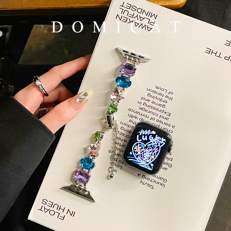 เลเซอร์ iWatch Band สําหรับ IWatch Series 9 Ultra SE 7 6 5 4 3 2 1 คริสตัลอัญมณี Handmade IWatch สาย