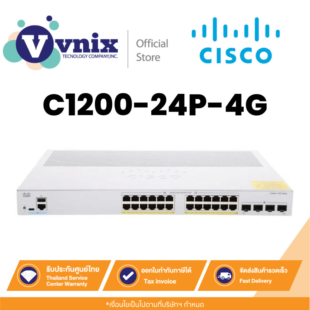 Cisco C1200-24P-4G Gigabit Switching Hub 24 Port 11'',+4 SFP By Vnix Group