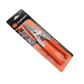 กรรไกรตัดเหล็ก PUMPKIN 8 นิ้ว ซีลาย ตัดสังกะสี ปากโค้ง OIL8448