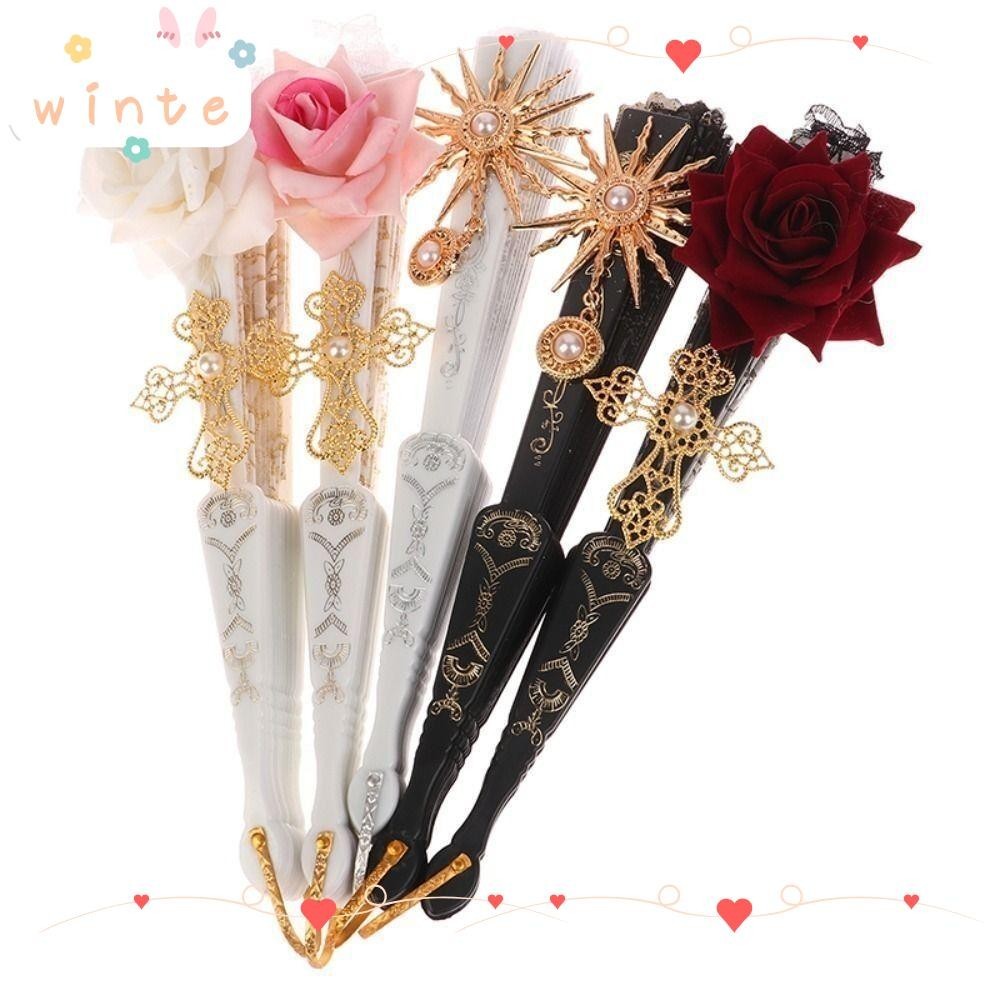 Winte พัดลมพับ , อุปกรณ ์ ประกอบฉากแบบโกธิคสําหรับการถ ่ ายภาพ Court Lolita Lace Fan, พัดลมมือลูกไม ้ พลาสติก