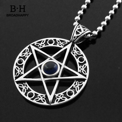 Bro _Unisex Vintage Hollow Pentagram Star Circle Zinc Pewter Charm สร ้ อยคอ