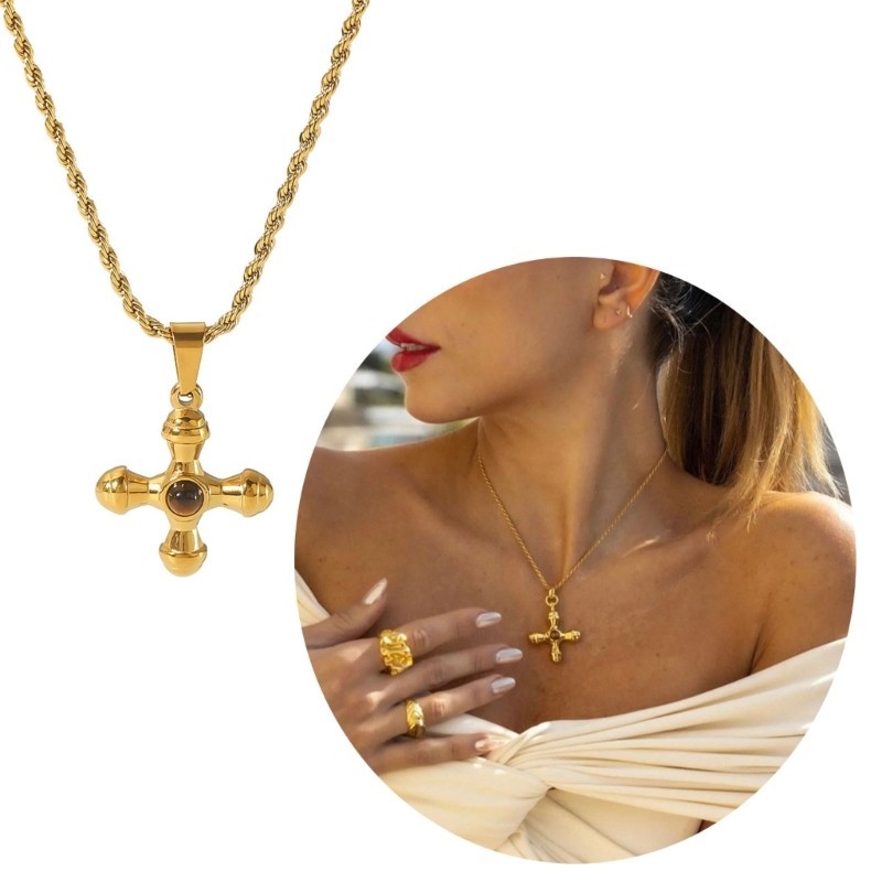 BST Crucifix สร้อยคอและต่างหูชุดสําหรับผู้หญิงจี้ข้ามอุปกรณ์เสริมเครื่องประดับเรขาคณิตสําหรับแฟชั่นส