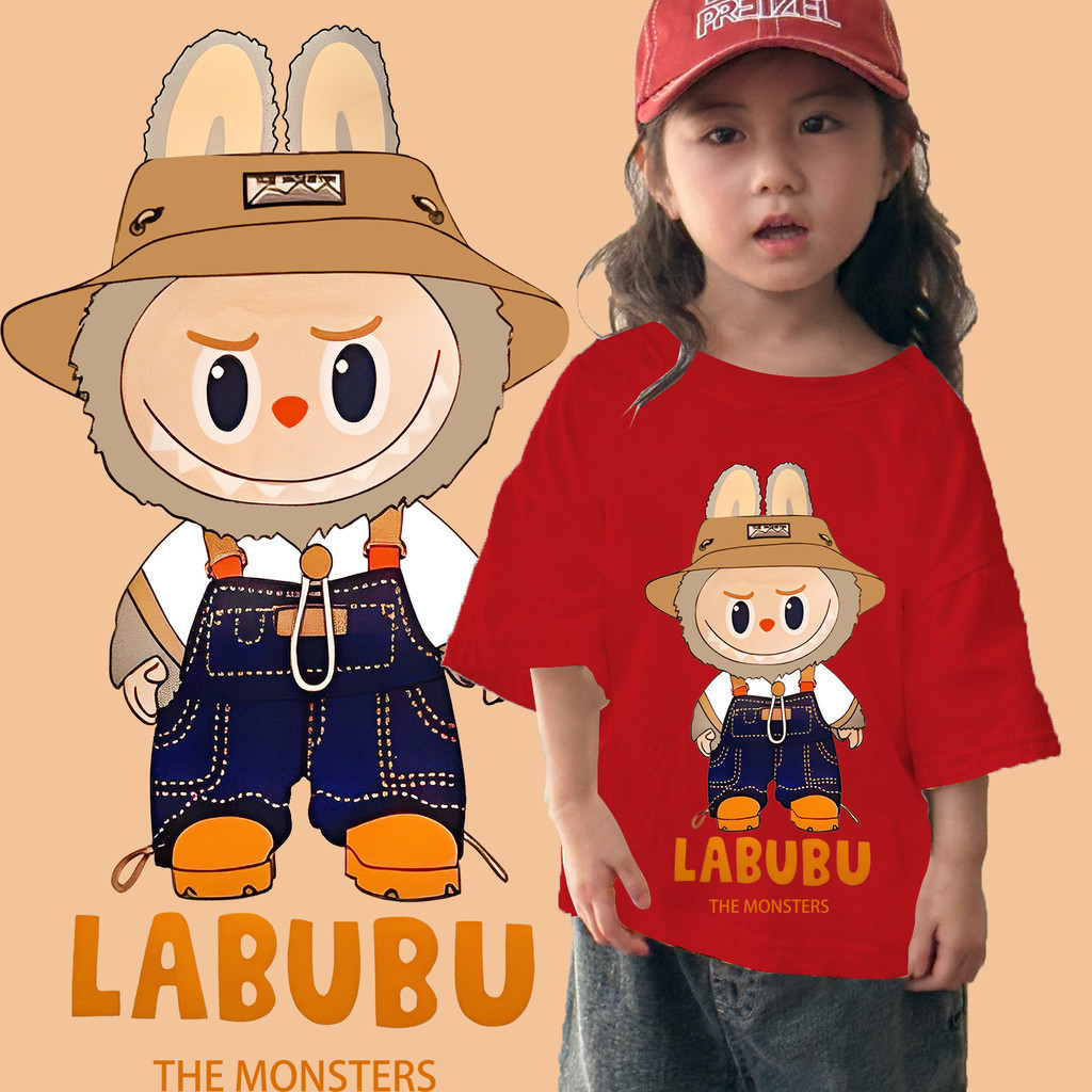 8 สี ✨ ขายร ้ อน Labubu Pop Mart เสื ้ อยืดเด ็ กพิมพ ์ ผ ้ าฝ ้ ายเสื ้ อยืดเด ็ ก เสื้อยืดผ้าฝ้ายแท้  100-150