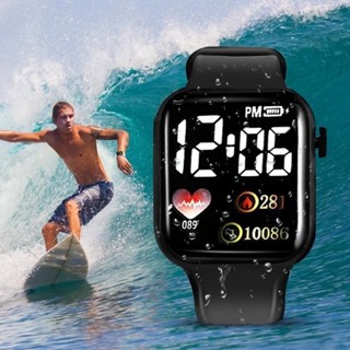 Cod นาฬิกาข ้ อมืออิเล ็ กทรอนิกส ์ LED นาฬิกากีฬาดิจิตอล Sq…