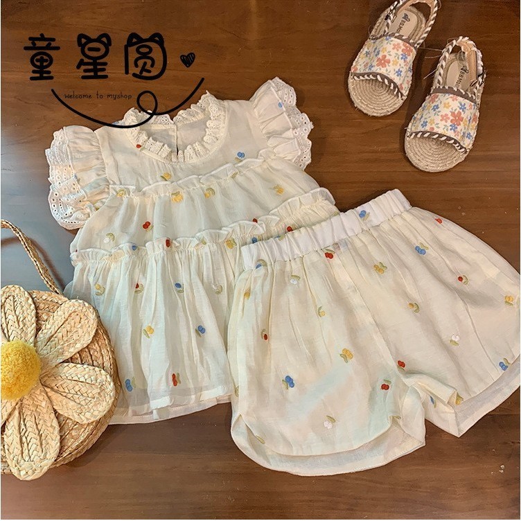 ใหม ่ สาวน ้ อยแฟชั ่ นกางเกงขาสั ้ นชุดสองชิ ้ นฤดูร ้ อนเด ็ กสาวแฟชั ่ นผู ้ มีอิทธิพลปักชุดสลิง - รูปที่ 4