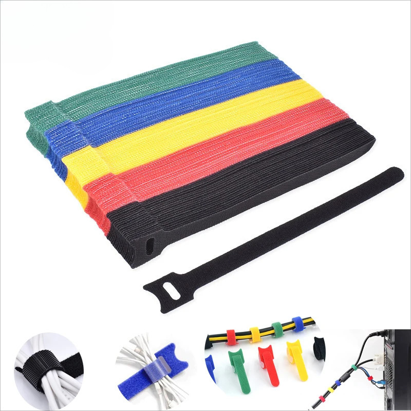 10 ชิ ้ น Reusable Cable Ties ปรับลวดข ้ อมูลสายเคเบิลเก ็ บสายเคเบิลการจัดการเข ็ มขัดพืชเข ็ มขัดไนลอน Magic Furniture
