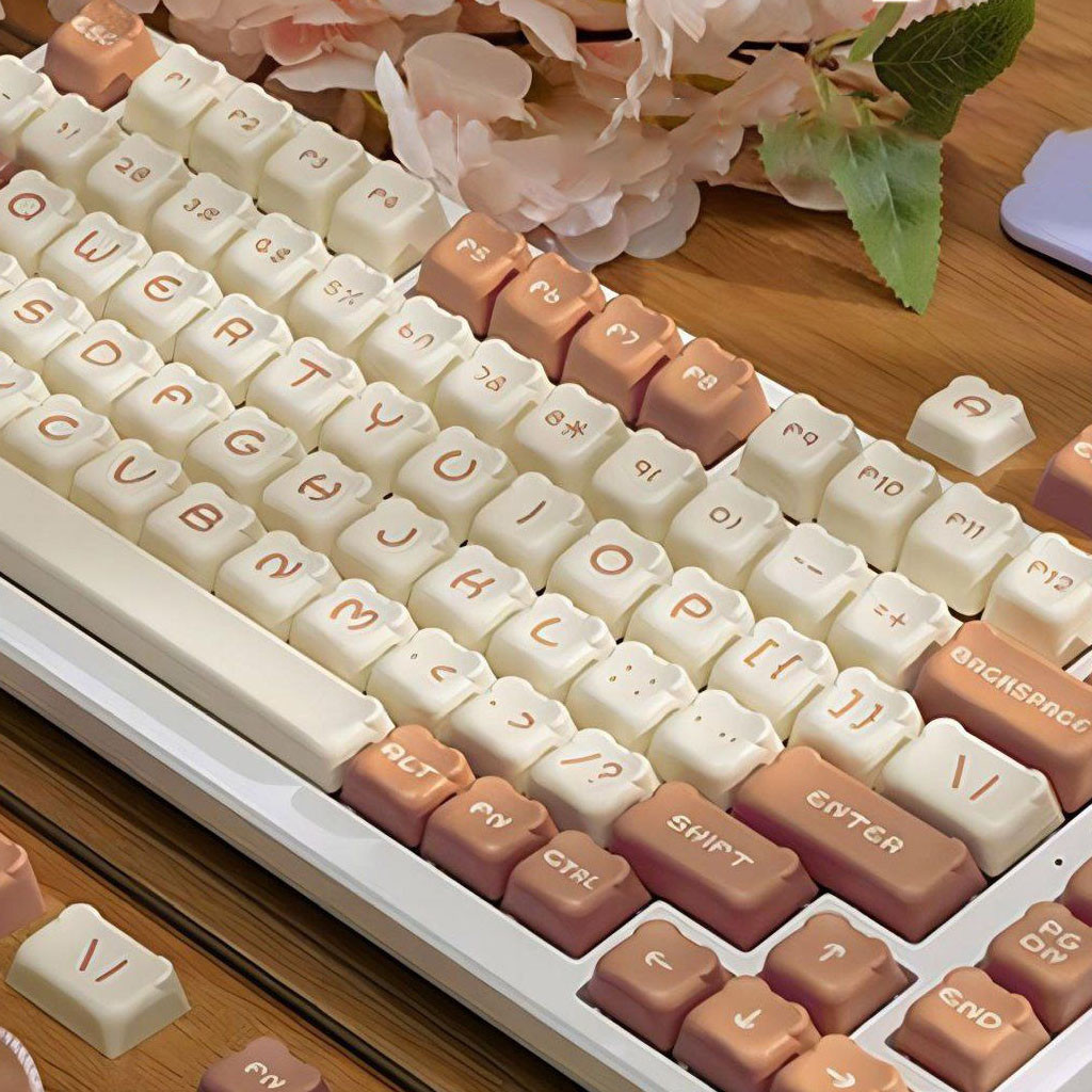 122 คีย์ที่กําหนดเองโปรไฟล์ OEM Keycaps Double Shot PBT น่ารักกาแฟหมี Keycaps สําหรับ Gateron Cherry MX Switches Mechanical Gamer คีย์บอร์ด
