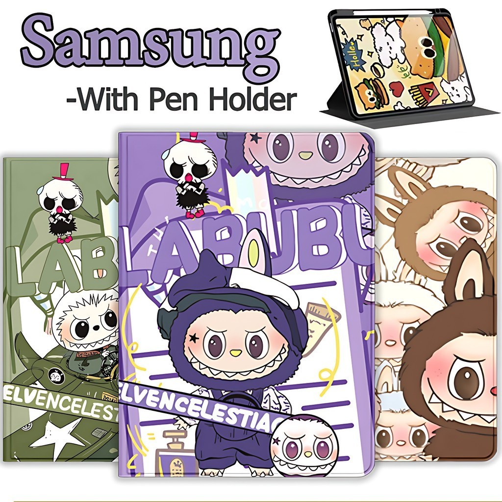 Labubu เคสฝาพับ Samsung Galaxy Tab S7 S8 S9 S7FE S9FE S9FE+ S6 A8 A9 A9+ S7+ S8+ S9+ เคสหมุนได้360° เคส ลายการ์ตูนหกแบบ