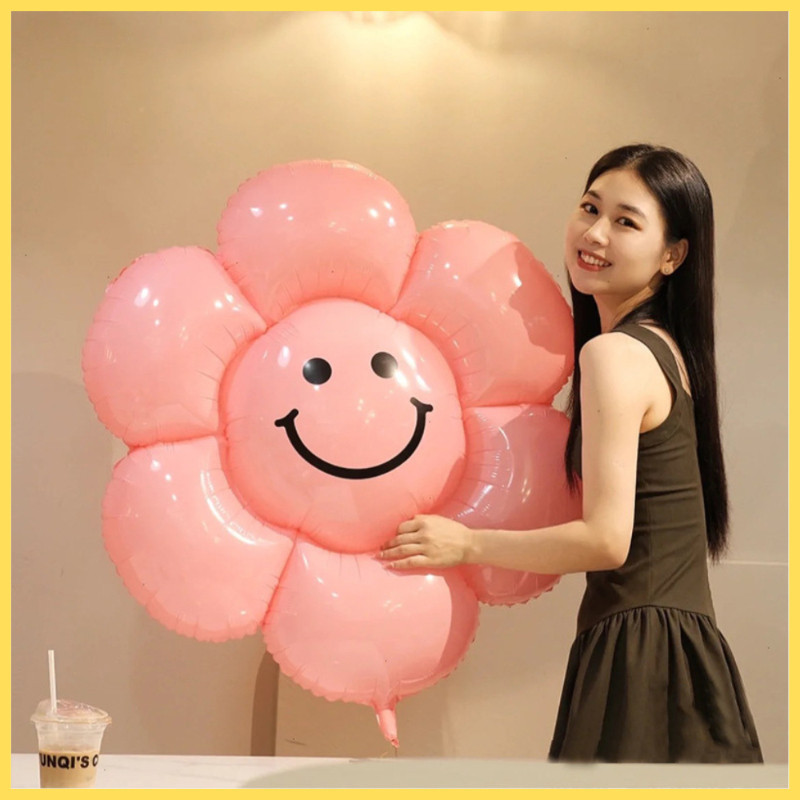 ยิ้มใบหน้าเดซี่ฟิล์มอลูมิเนียมบอลลูนตกแต่งงานเลี้ยงวันเกิดบอลลูน