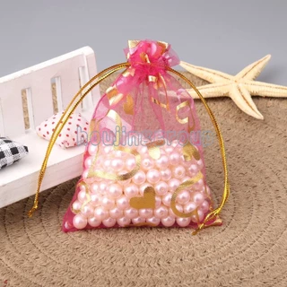 50 ชิ้น/ล็อต Love heart Organza กระเป๋าคริสต์มาสงานแต่งงาน Voile ของขวัญกระเป๋าเครื่องประดับบรรจุ Drawstring ตกแต่งกระเป๋า
