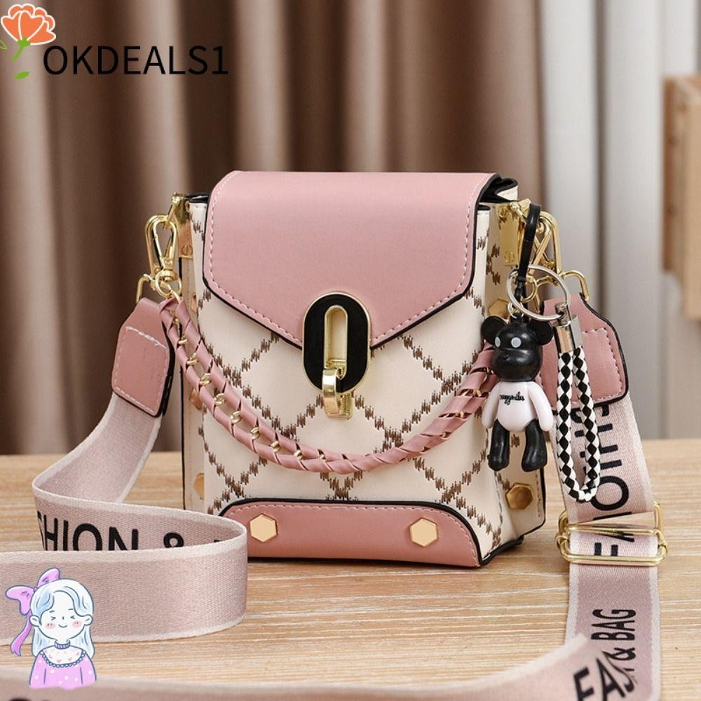 Dealshop กระเป๋าสะพายข้าง สายกว้าง กระเป๋าสะพายไหล่ แฟชั่นเรียบง่าย ทรงสี่เหลี่ยมขนมเปียกปูน ทรงบักเก็ต