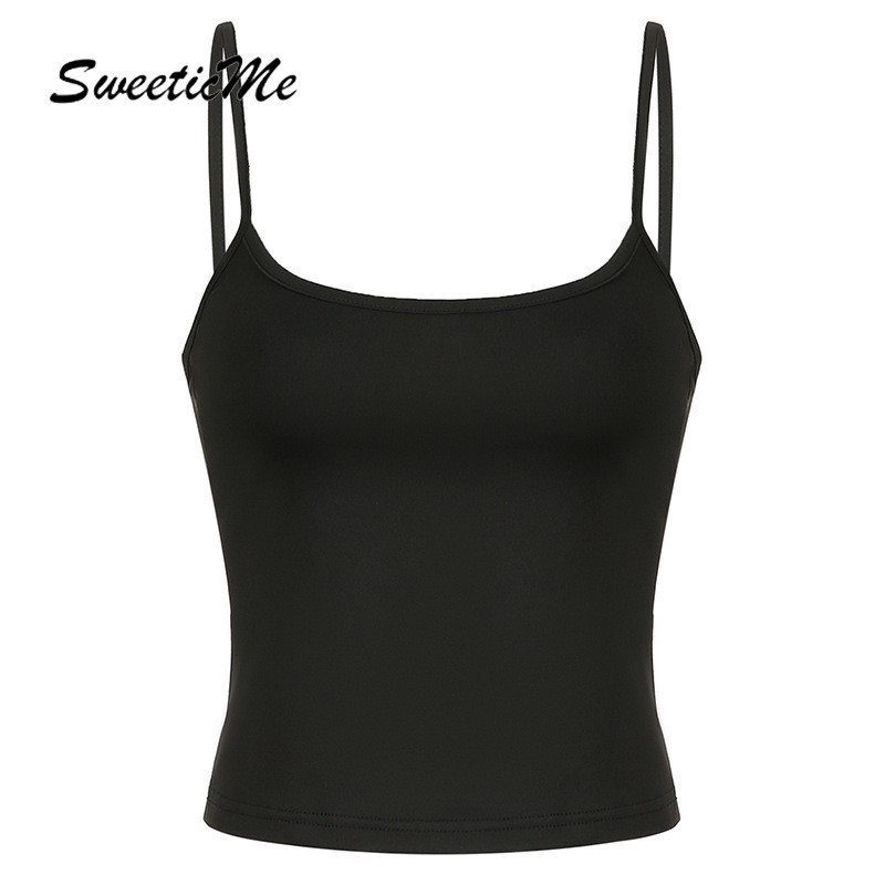 SweeticMe แฟชั่นใหม่ของผู้หญิงสีทึบพื้นฐานเรียบง่าย Causal All Match Tank Tops Camisole