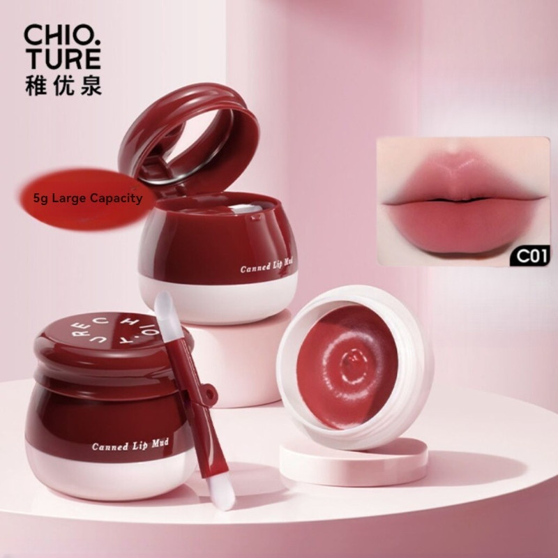 Chioture Velvet Matte Lip Mud Dumbbell Youo Coriandle 罐丝绒光 5g กระป๋อง Lip Mud Velvet Matte Dual ใช้สําหรับริมฝีปากและแก้ม Matte Moisturizing ลิปสติก Lip Glaze Lip Makeup