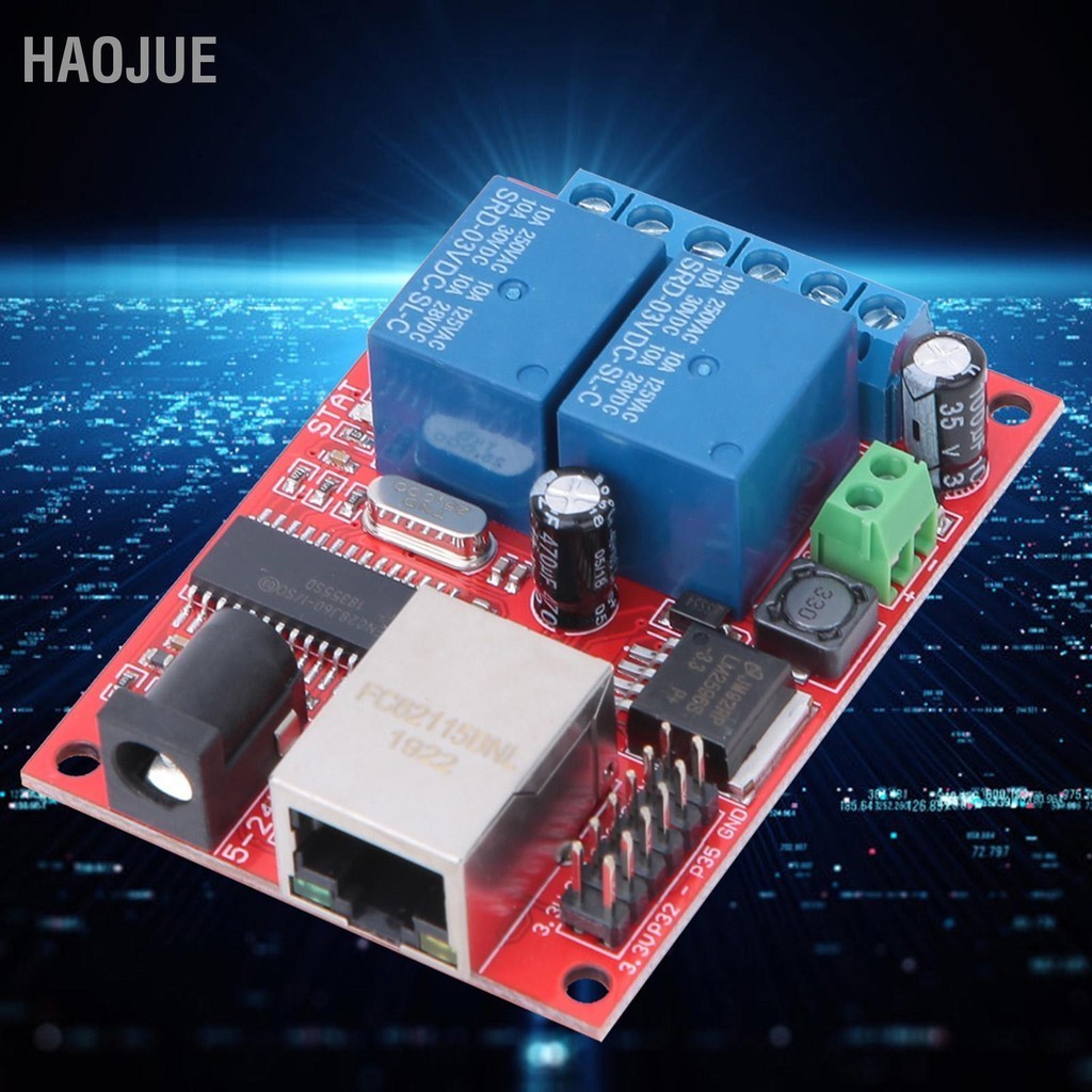 HaoJue โมดูลคอนโทรลเลอร์ LAN Ethernet คุณภาพสูง 2 Way Relay Board Delay Switch DC5V-24V