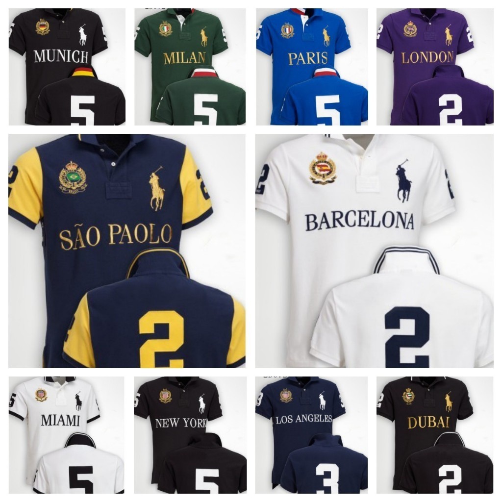 ใหม่ ผู้ชาย ร.ล แขนสั้นปกเสื้อโปโล ร.ล ผ้าฝ้ายเย็บปักถักร้อยม้าใหญ่โลโก้เสื้อกีฬาท็อปส์