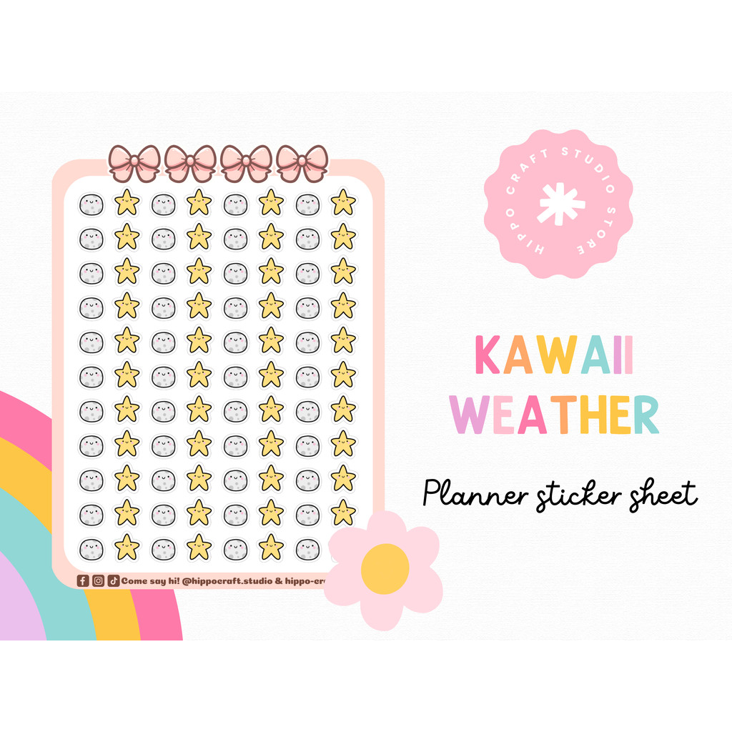 Full moon kawaii weather | Planner sticker sheet ไอคอนสภาพอากาศ แพลนเนอร์สติ๊กเกอร์