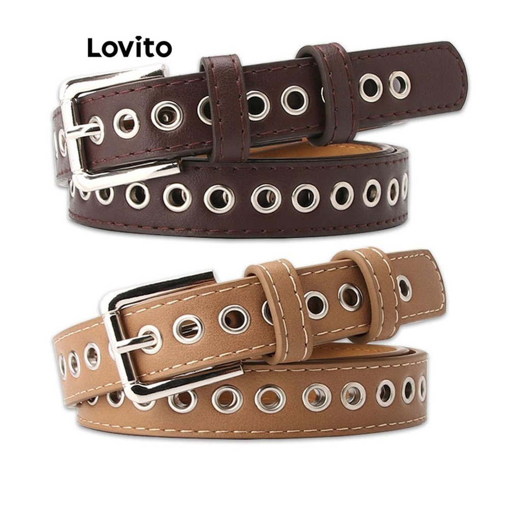 Lovito เข็มขัดผู้หญิง ปักตาไก่ สีพื้น สไตล์ลำลอง LFA31209