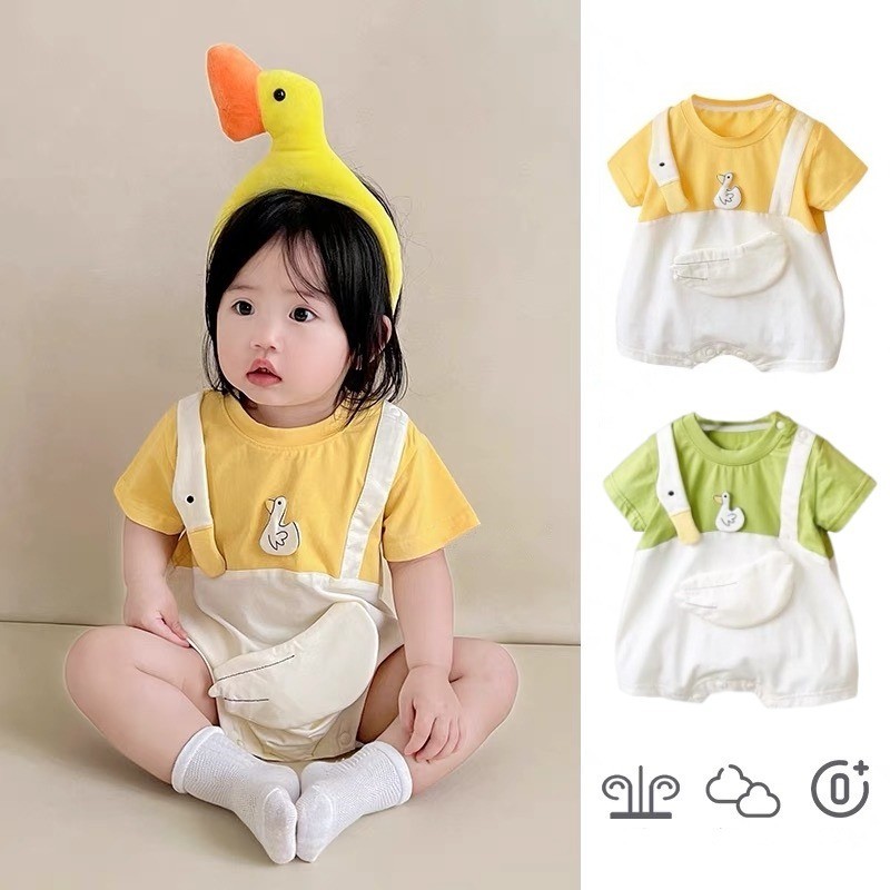 ชุดรอมเปอร์ทารกเสื้อผ้าฤดูร้อนการ์ตูนแฟชั่นผ้าฝ้ายแขนสั้นเหมาะสมกับ 0-2ปีชายหญิงน่ารักบางหลวมบอดี้สูททารกแรกเกิดเสื้อผ้า