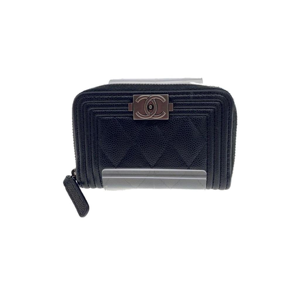 CHANEL Coin Case BOY Caviar Women Black Cowhide Direct from Japan Secondhand