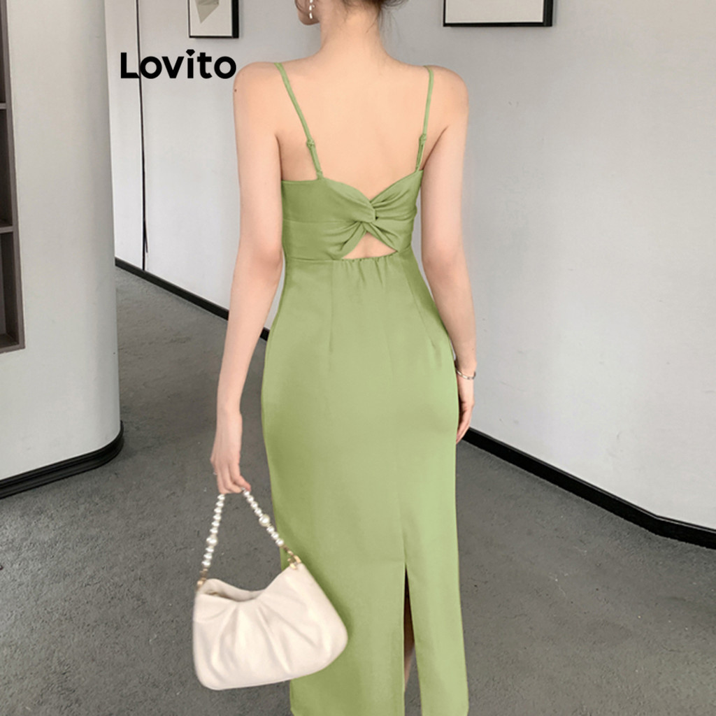 Lovito เดรสผู้หญิง เปิดหลัง สีพื้น สไตล์เซ็กซี่ LNE48446