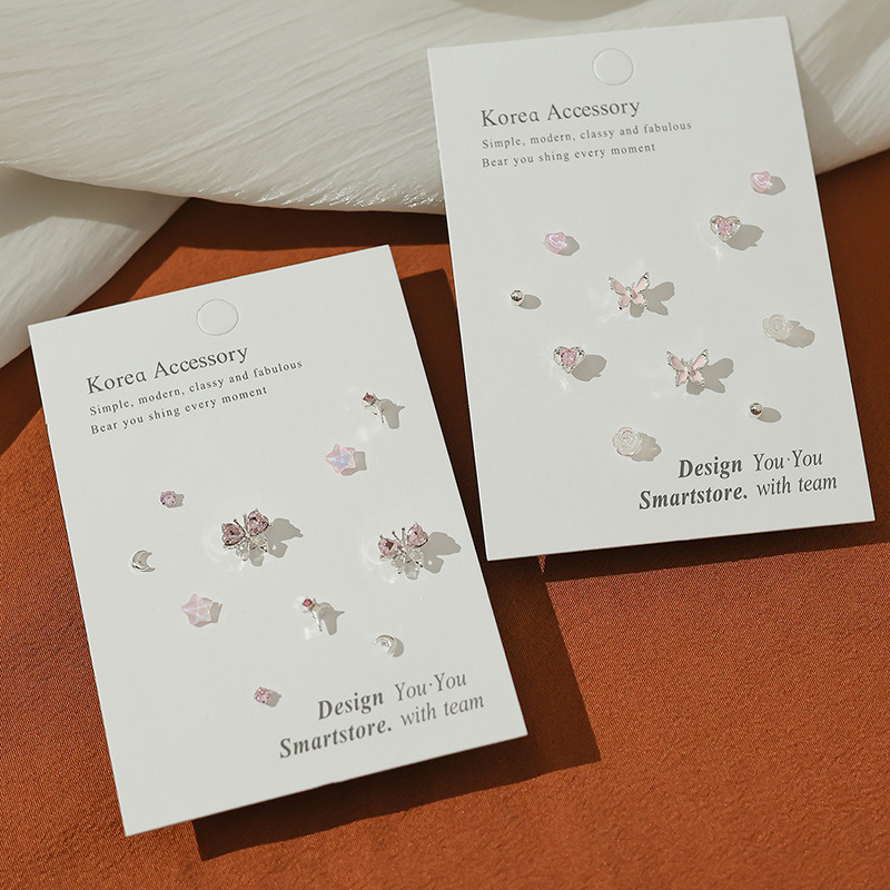 5 คู ่ /Set ใหม ่ Rhinestone โลหะผสมผีเสื ้ อ Bowknot Heart ต ่ างหูชุดสําหรับสุภาพสตรี