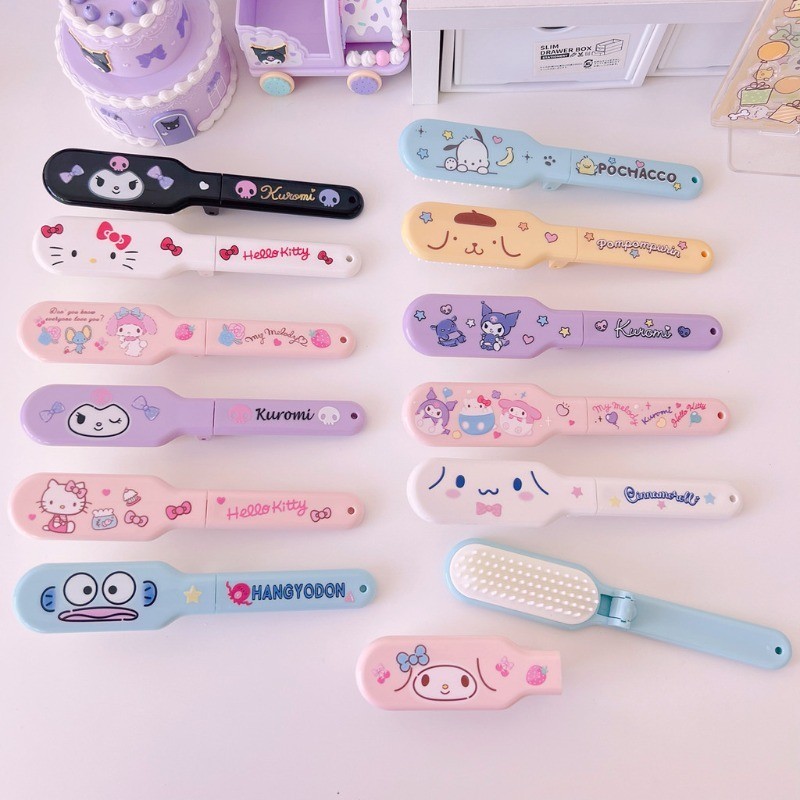 Sanrio อะนิเมะ Kawaii นวดถุงลมนิรภัยหวี Cinnamoroll My Melody Kuromi หวีการ ์ ตูนแบบพกพาหวีแต ่ งหน ้ าสาวน ่ ารัก Carry-On หวี