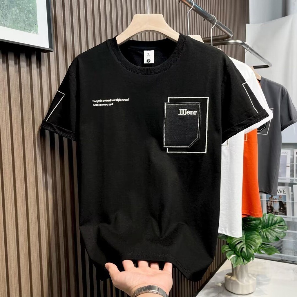 2024 อเมริกันฤดูร้เสื้อยืดชายอนแขนสั้เรียบง่ายนหลวมพิมพ์เสื้อยืดผู้ชาย